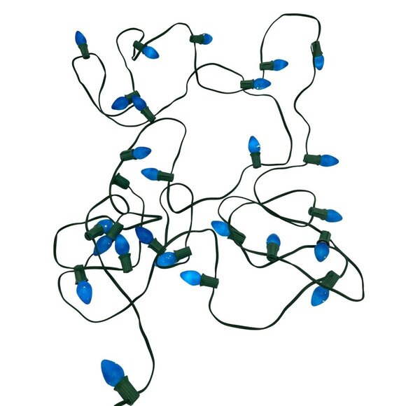 Christmas String Lights Light Blue Transparent 25 Bulbs Indoor Outdoor Use Vtg - Picture 2 of 3